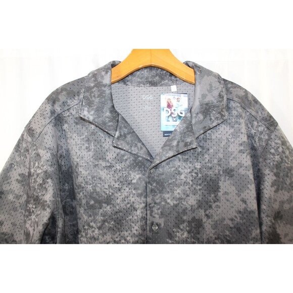 NWT DSG Mens Grey Blurred Floral Short Sleeve Mesh Button Up Shirt L - Picture 2 of 6